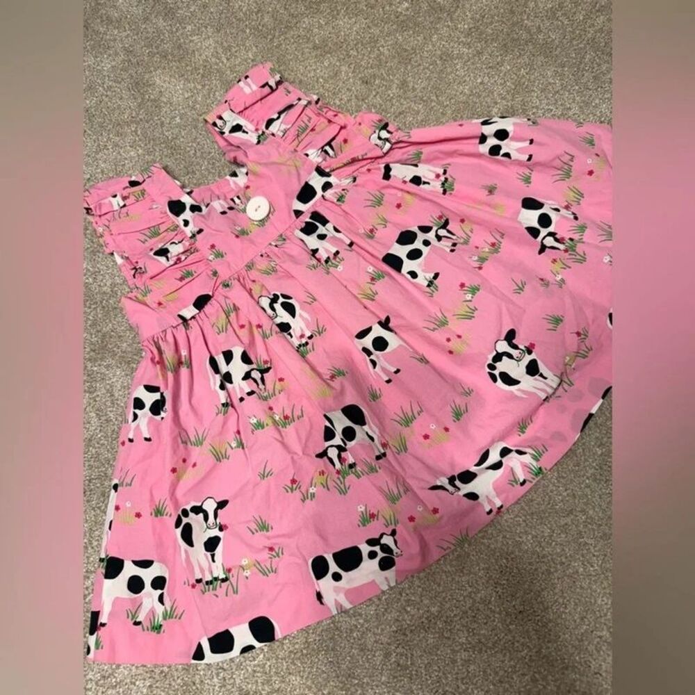 Eleanor Rose 4T 5T Girls Dress with Cow Print Pink Farm Ruffles